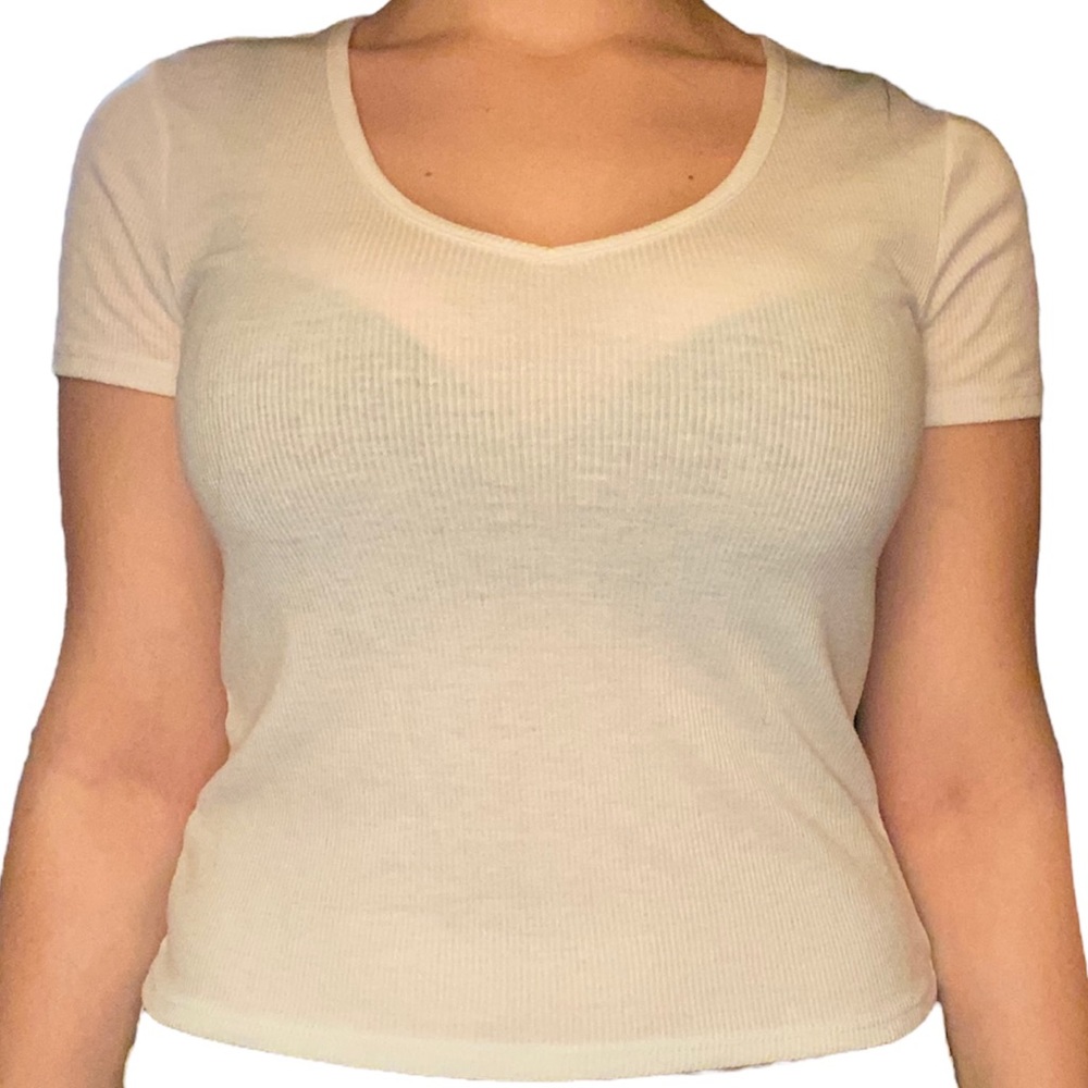 ‼️Derek Heart - White Ribbed Crop Top - Size Medium - Picture 2 of 4